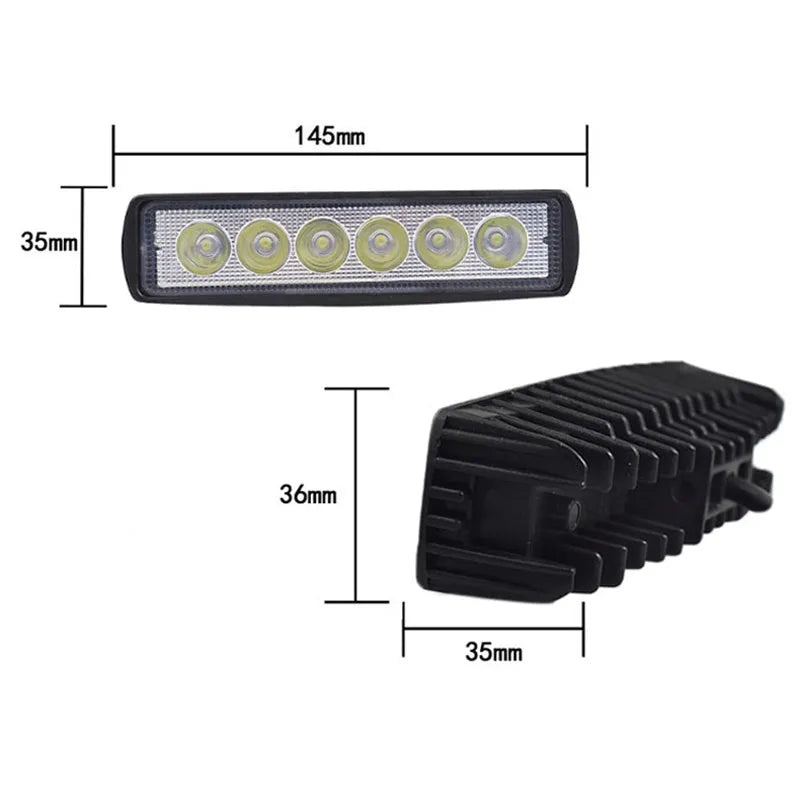 Black die-cast aluminium car auxiliary light with six LED chips and bracket mount