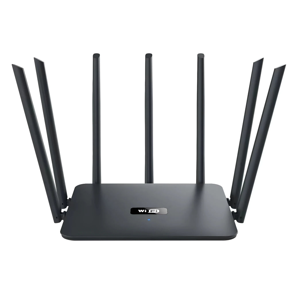 Black and white dual-frequency 5G Gigabit router with multiple antennas for through-wall WiFi coverage
