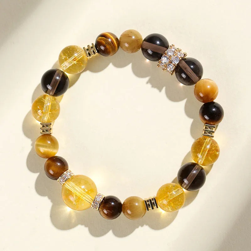 Yellow tower crystal bracelet with 10mm artificial crystal beads on string for unisex wear