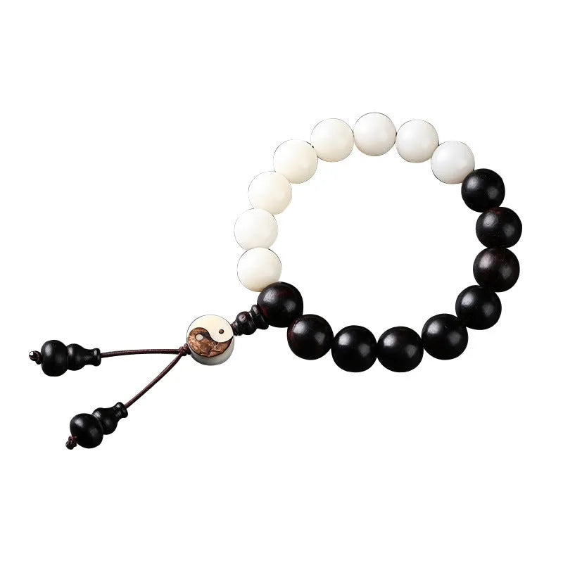 White Corypha umbraculifera blackwood bodhi seed bracelet with eight-diagram-shaped beads