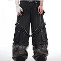 Men's grey camouflage splicing jeans with pin ribbon detailing on cotton denim fabric