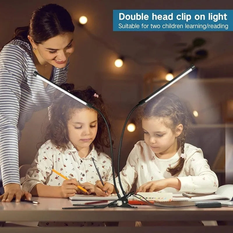 Black and white LED desk lamp with USB cable and 26cm long light bar on a desk.