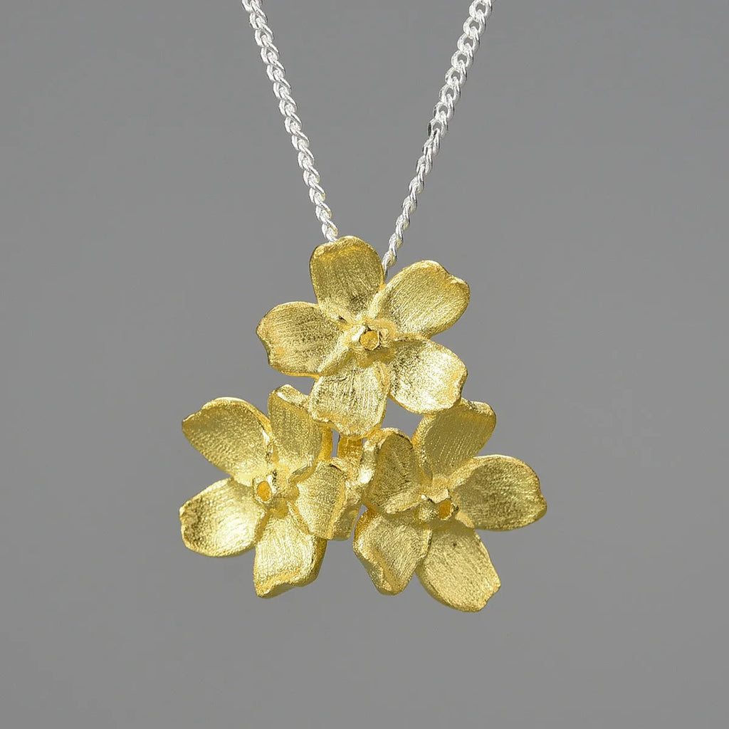 Sterling silver Myosotis Sylvatica flower pendant with electroplated gold or silver finish, pastoral style