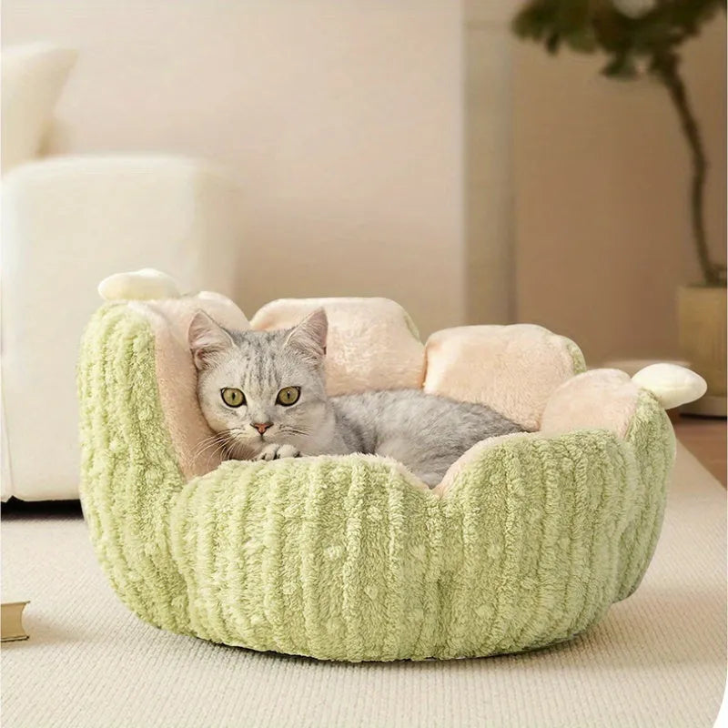 Purple cactus-shaped soft cat kennel showing enclosed design with four access sides