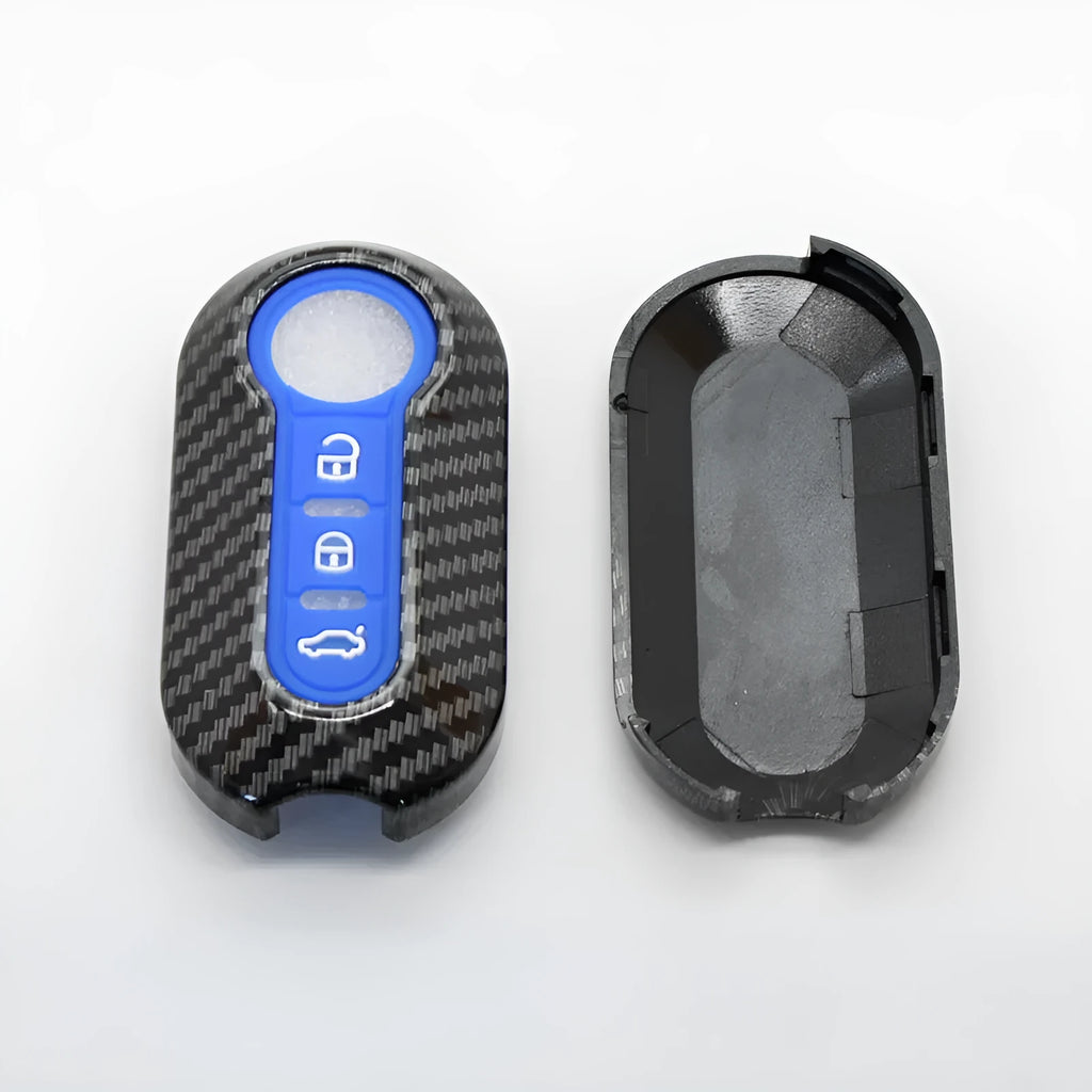 Fiat 500 ABS key case shell in black, red and dark blue colours with carbon fibre style texture