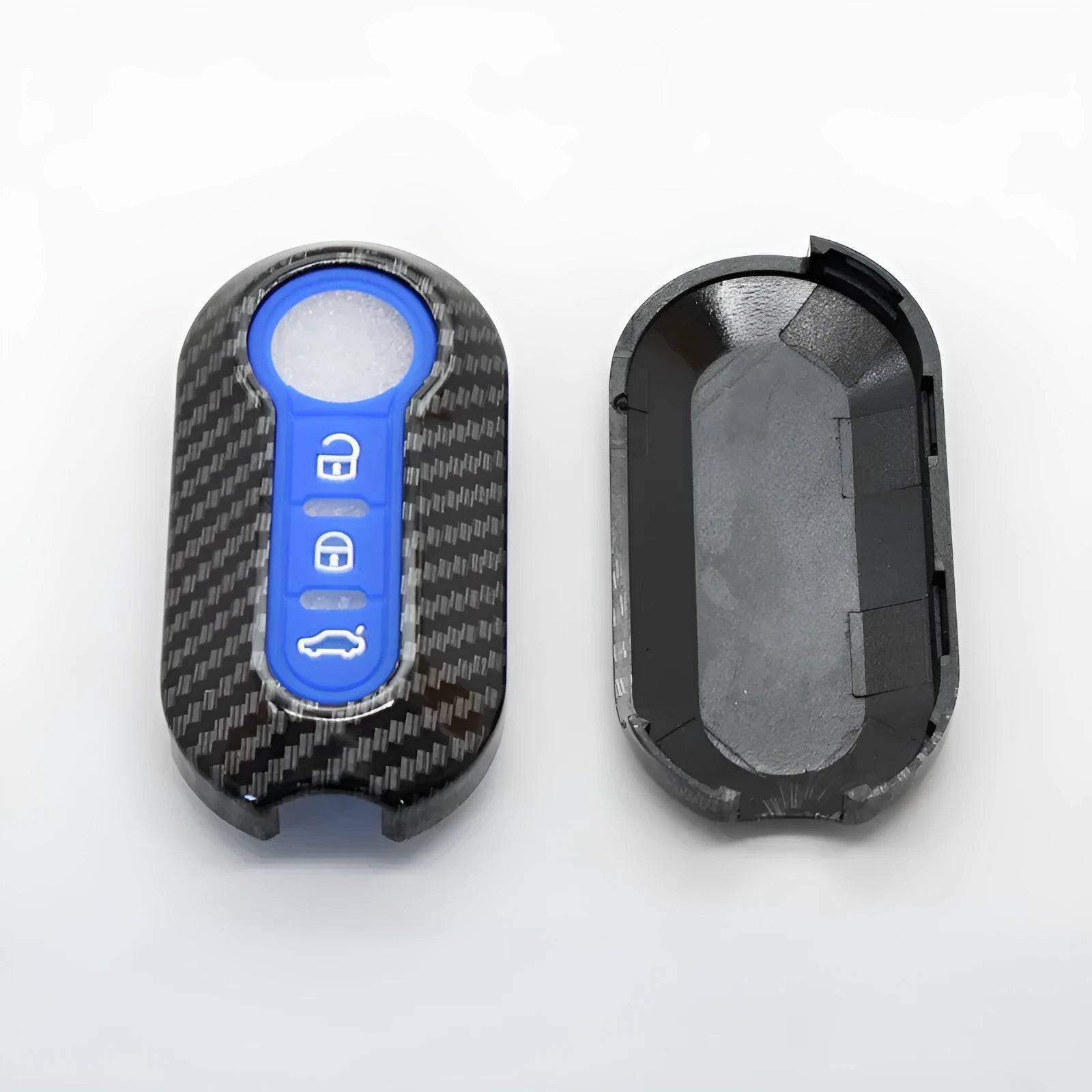 Fiat 500 ABS key case shell in black, red and dark blue colours with carbon fibre style texture