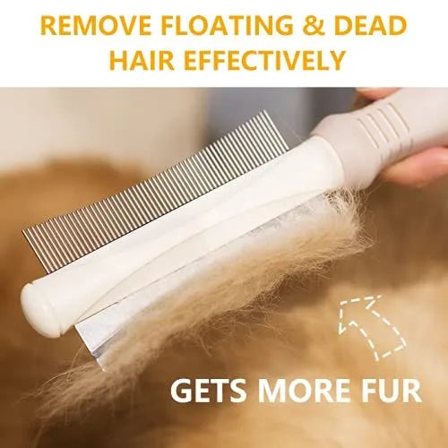 White 2-in-1 pet brush with a double-sided head and ergonomic anti-slip handle.