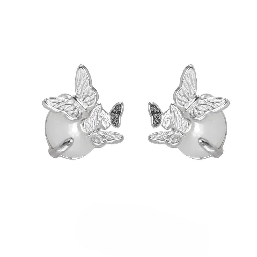 Butterfly design ear studs made from 925 silver with gold or white gold colour electroplating.