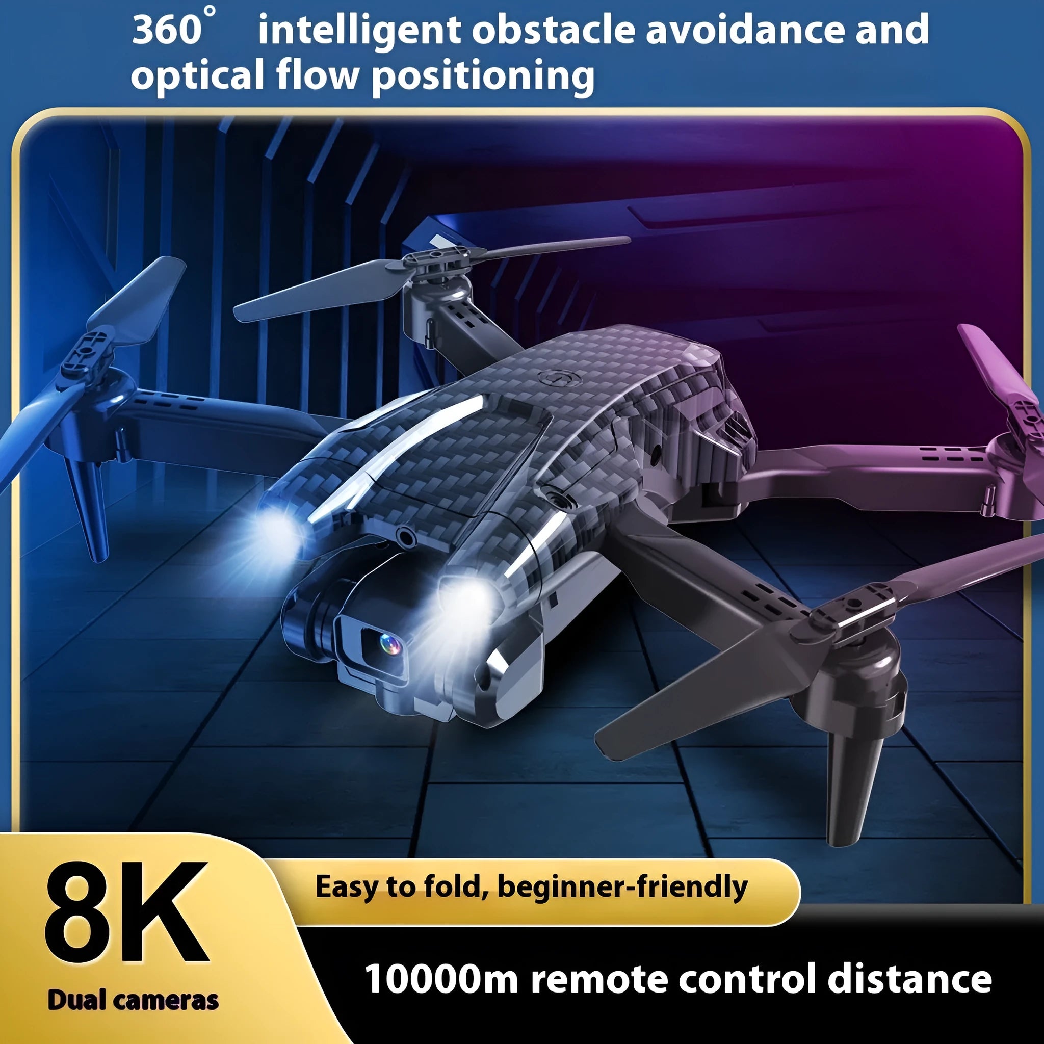 S138 black carbon fibre folding drone with dual cameras for obstacle avoidance aerial photography.