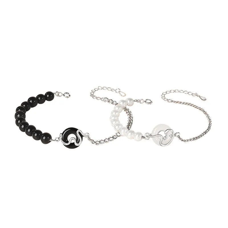 925 sterling silver New Chinese style couple bracelet with zodiac snake design and secure buckle clasp