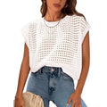 White loose-fitting women's polyester pullover sweater with round neck and long sleeves.