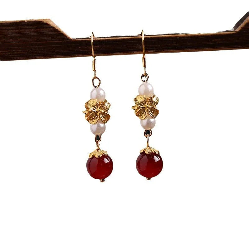 A pair of geometric vintage alloy earrings with an antique design inspired by Han cheongsam court style.