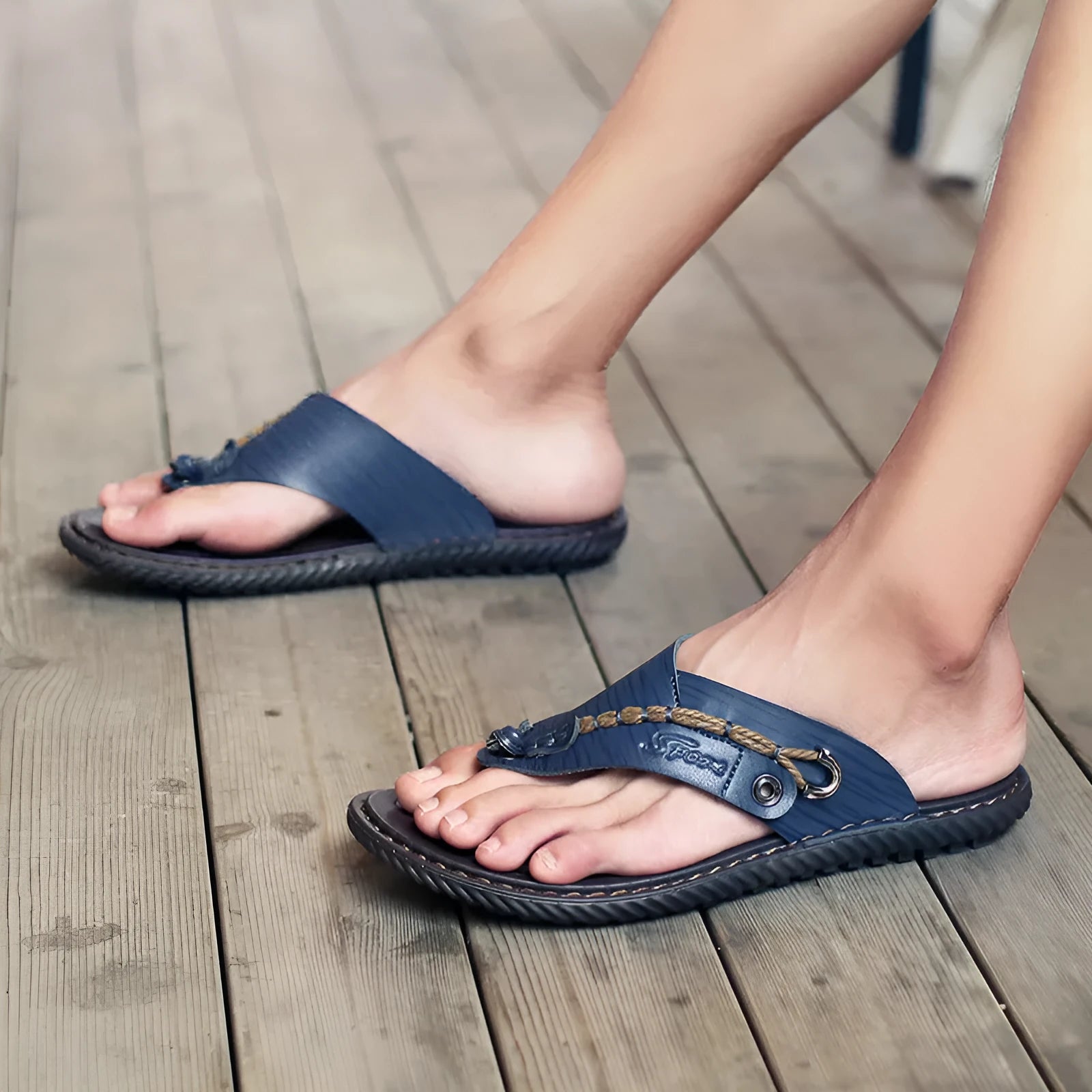Men's non-slip slippers in black PU leather shown from the side.