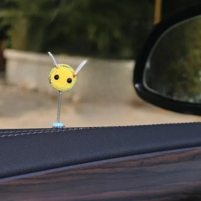 Swing spring bee car decoration with fur ball material, 3 cm size, cartoon design