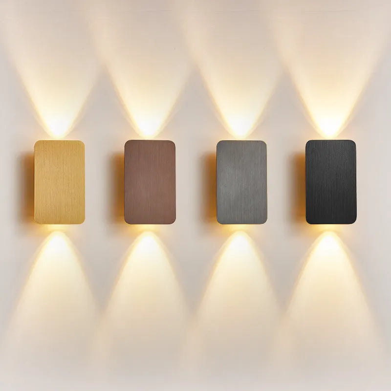 Modern Nordic minimalist LED wall lamp in black finish showing three light colour options