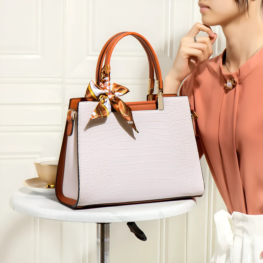 Milky white women's shoulder handbag with multiple compartments and urban simplicity styling