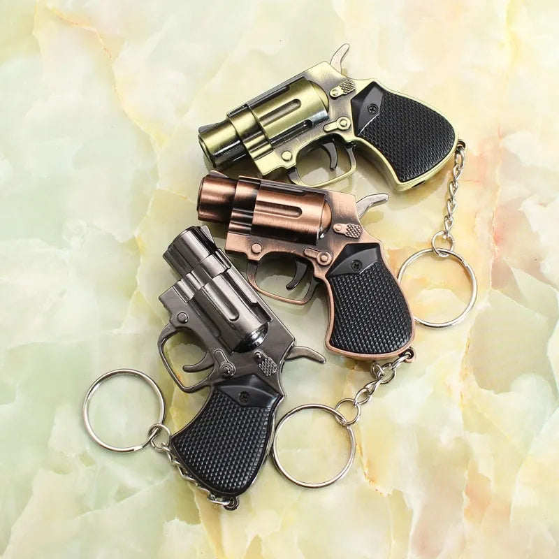 Metal keychain windproof toy lighter in four colours black bronze gold and red bronze