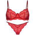 Women's black red green French bra bikini set with fixed double shoulder straps