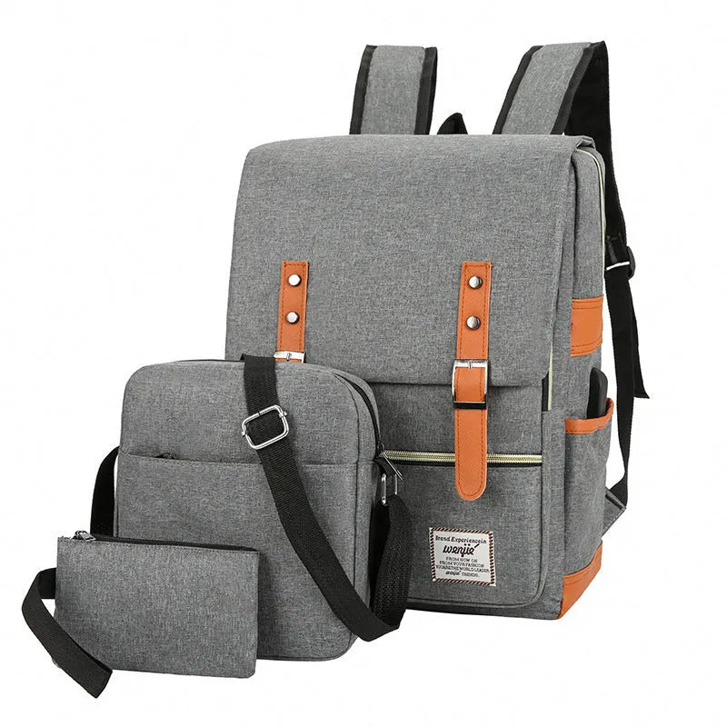 Three-piece large capacity business backpack in Oxford cloth, shown with curved shoulder straps