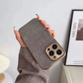 Leather texture TPU phone case for iPhone in grey, black, grey-green and blue colour options