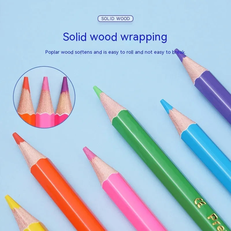Set of wooden double-head colour pencils showing both pencil tip and brush-style colour lead tip.