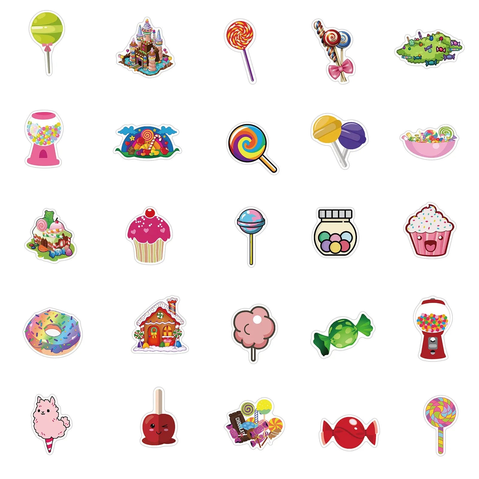 Pack of 50 colourful candy graffiti cartoon stickers measuring 4-6cm