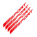Black hollow design sports car rim sticker measuring 10cm by 0.7cm on an alloy wheel.