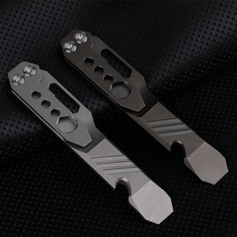 TC4 titanium alloy multi-function crowbar screwdriver tool with bottle opener and glass breaker.