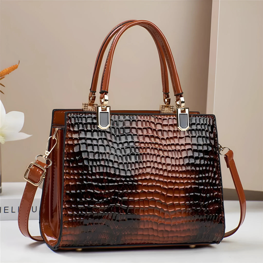 Soft PU one shoulder women's handbag in horizontal square shape with internal organisation pockets