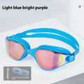 One-piece silicone large frame swimming goggles for adults in black colourful gold colour