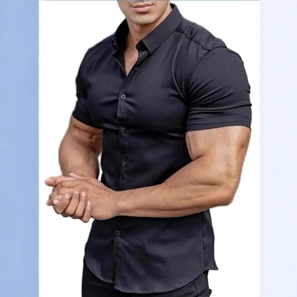 Men's short sleeve casual printed shirt in polyester available in multiple colours and sizes.