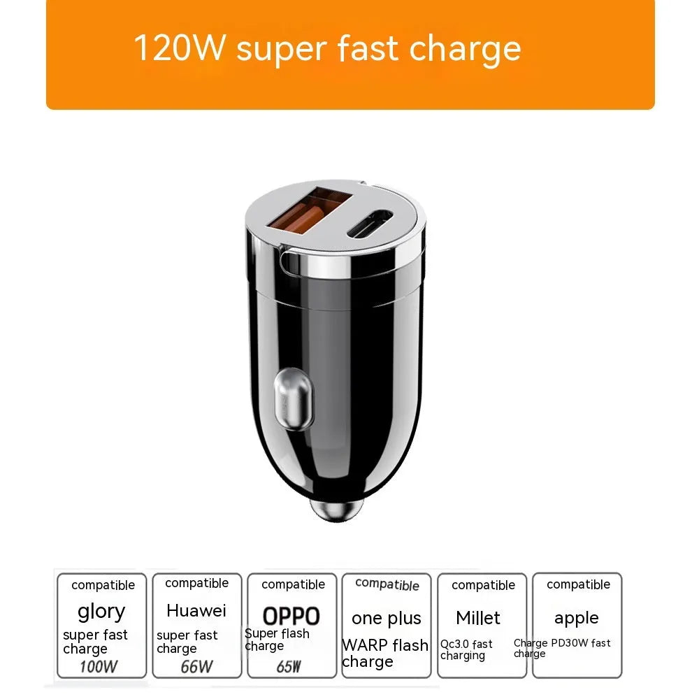 Black zinc alloy 200W car charger with USB port and charging cable for vehicle use