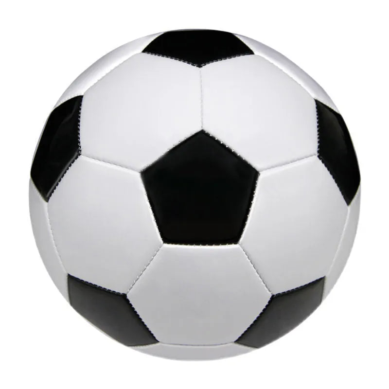PVC football in multiple sizes and colours including red, blue, black and white, and gold designs.