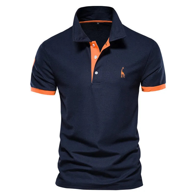 Men's slim fit grey t-shirt featuring a detailed embroidered deer design on the chest