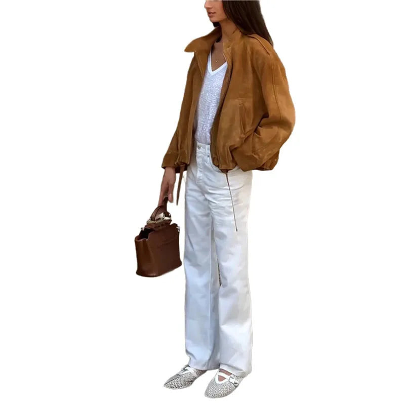 Men's solid colour retro-style loose-fit casual jacket on a model