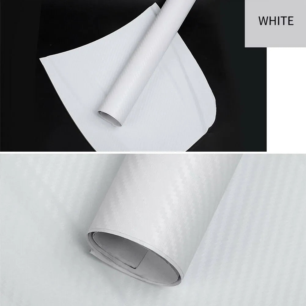 3D carbon fibre sticker roll for car decoration in eight colour options showing textured material