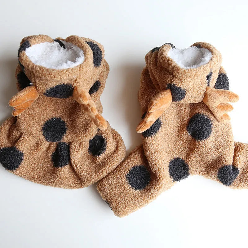 Polka dot elk couple pet costume for dog or cat in skirt or four legs style