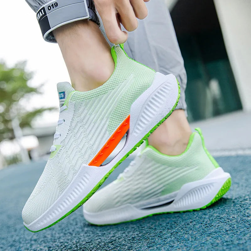 Men's blue casual sports shoes with mesh design and round toe