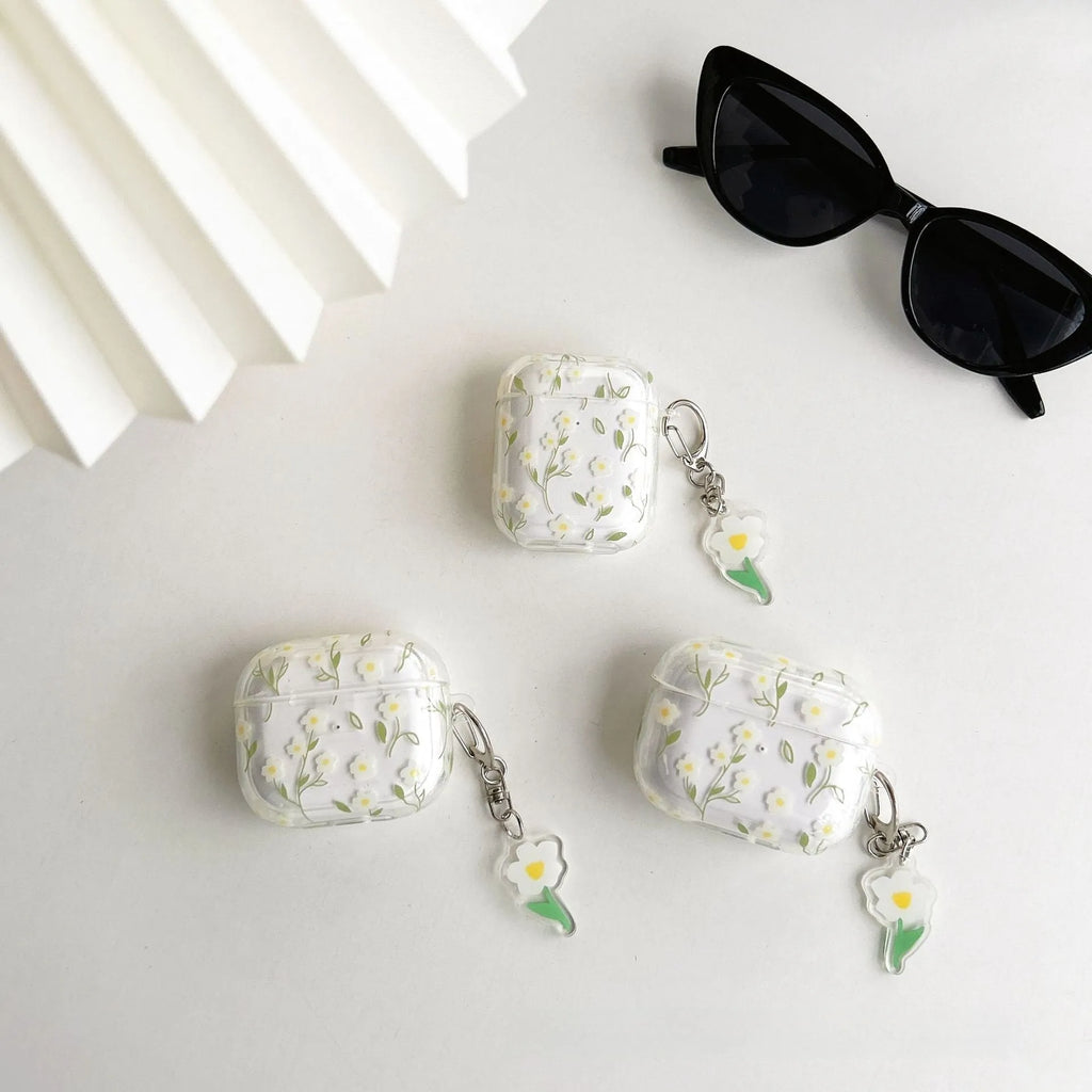 White floral pattern transparent TPU protective case cover for Apple AirPods