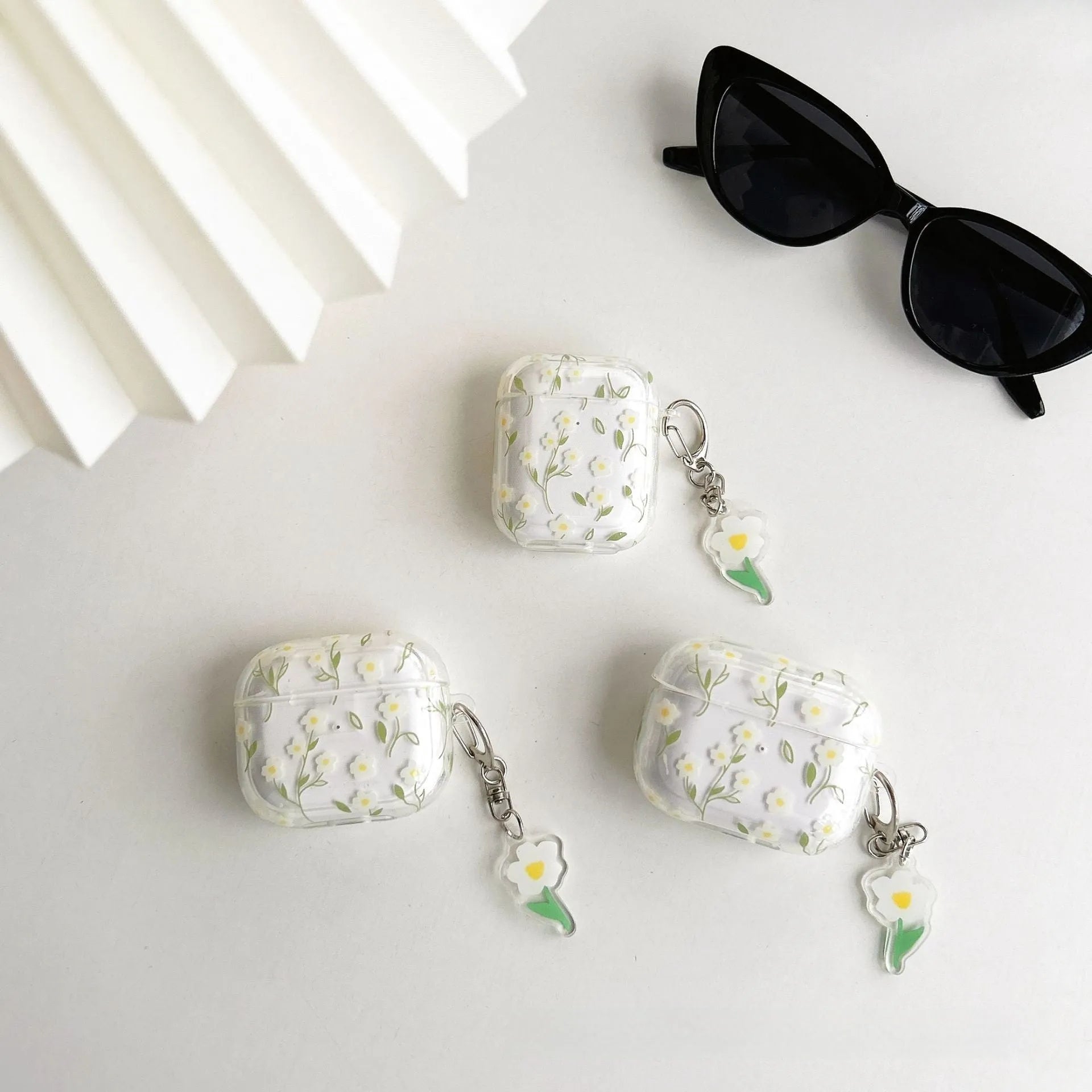 White floral pattern transparent TPU protective case cover for Apple AirPods