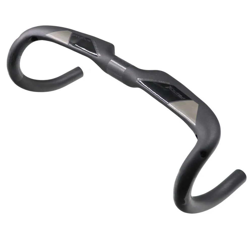 Wei Bike matt black carbon fibre road bike handlebar showing its bent shape and clean finish.