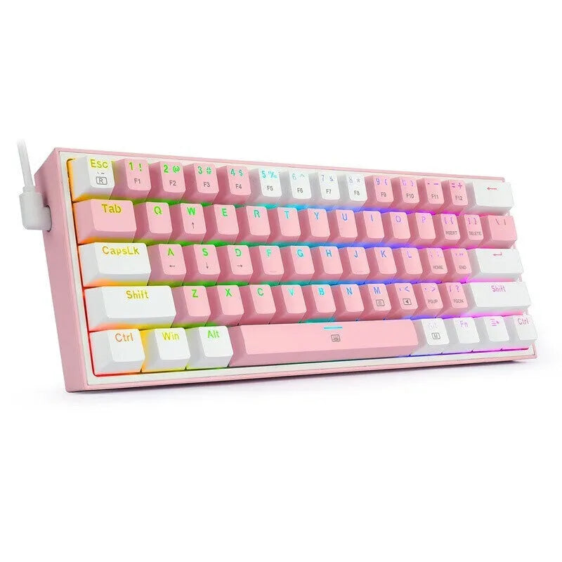 K617 RGB mechanical keyboard with white pink colour option showing backlit keys and multimedia controls