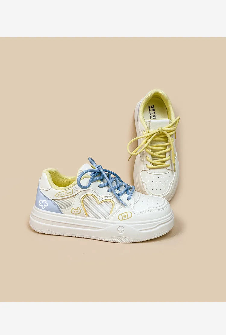 Korean-style children's sneakers with mesh cross straps in Meow Rabbit Sea Salt Cheese colour