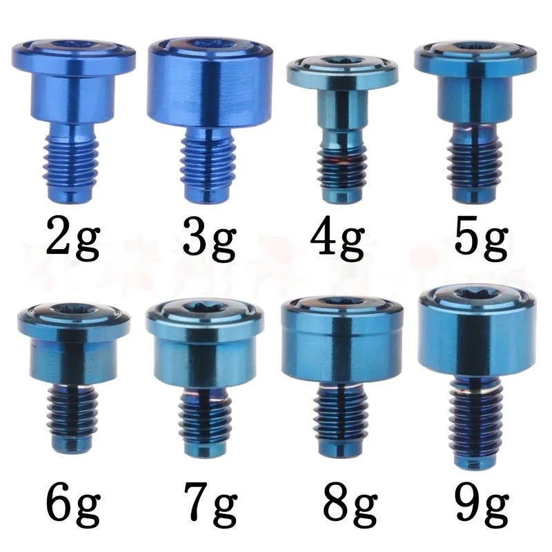 Set of eight stainless steel golf counterweight screws from 2g to 9g for club balance customisation