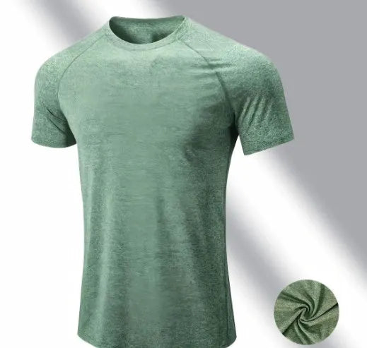 Men's black stretch polyester quick-drying short sleeve T-shirt with round neck
