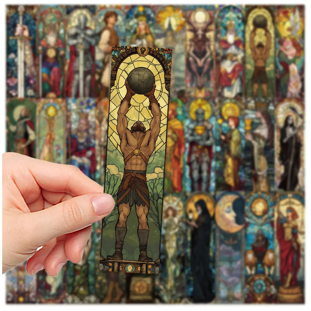 Set of 30 painted glass tarot themed paper bookmarks in cute homemade style