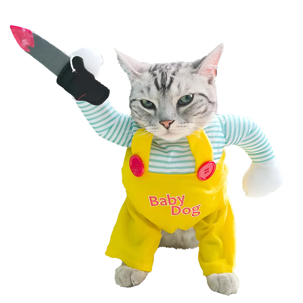 Yellow assassin knife cat costume in polyester pet clothing sizes S M L XL