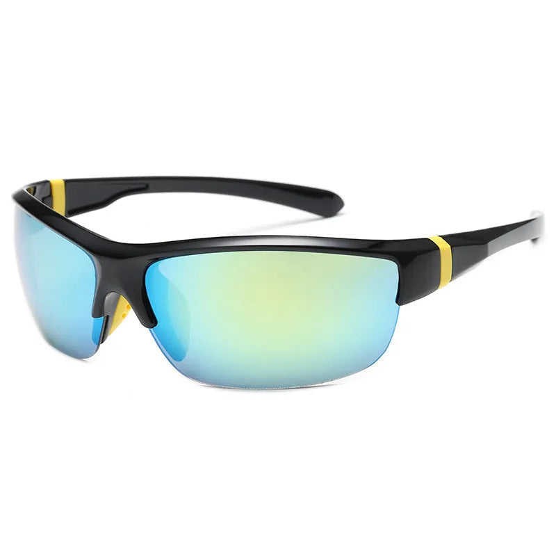 Men's semi-frameless windproof cycling glasses in Bright Black Blue Mercury colour