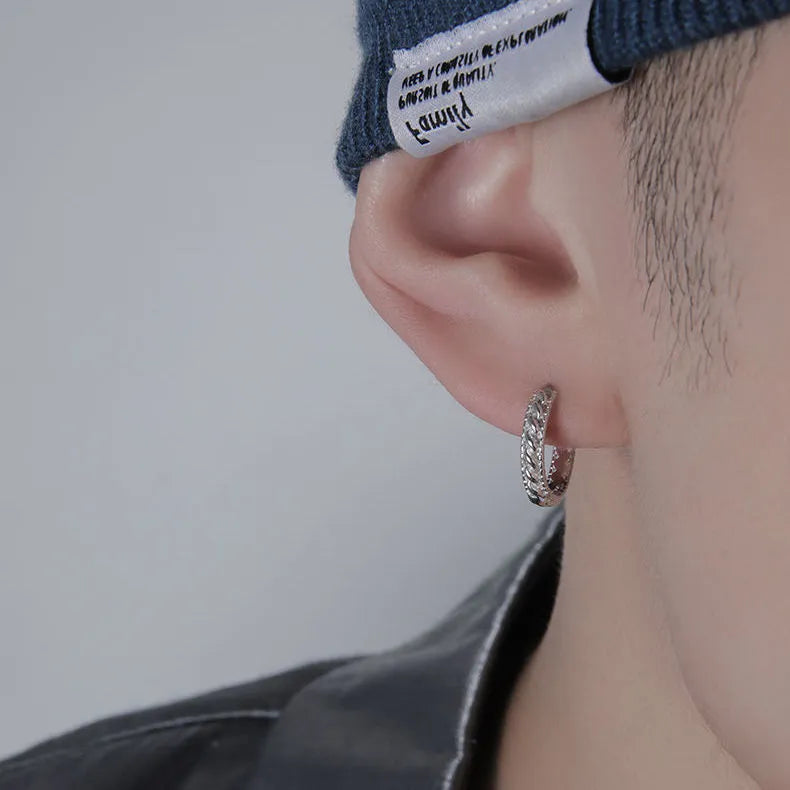 Men's copper geometric earrings in hip hop style showing 10mm and 14mm size options