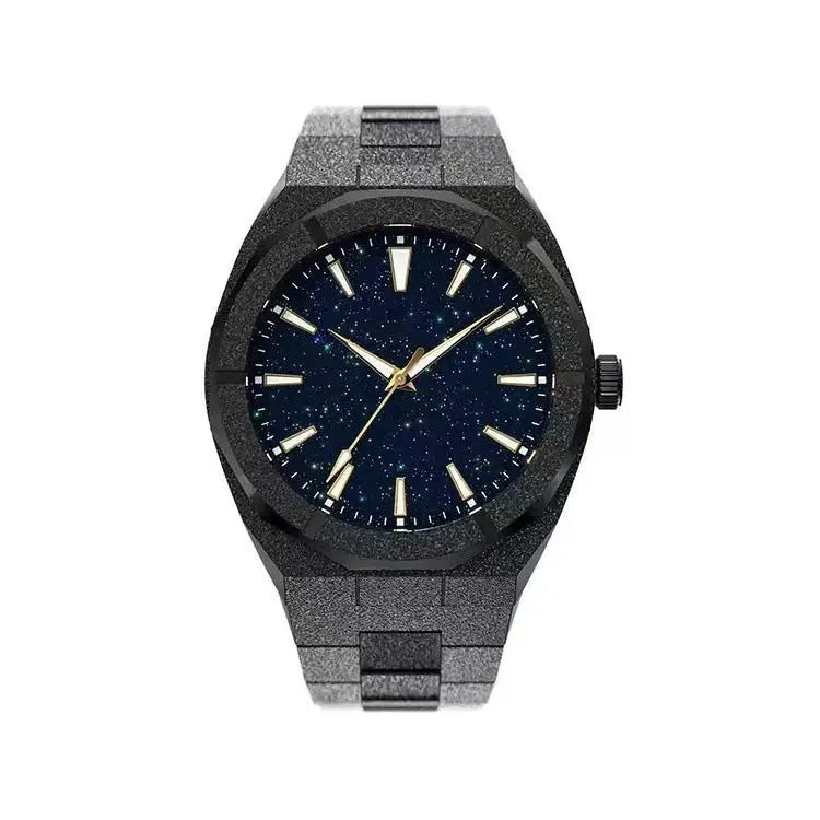 Men's business watch with frosted stainless steel case and luminous markers in silver colour